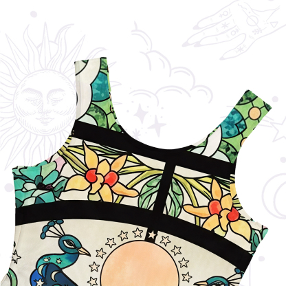 Purplehecate Mystic Peacock Stained Glass Mesh Maxi Tank Beach Dress