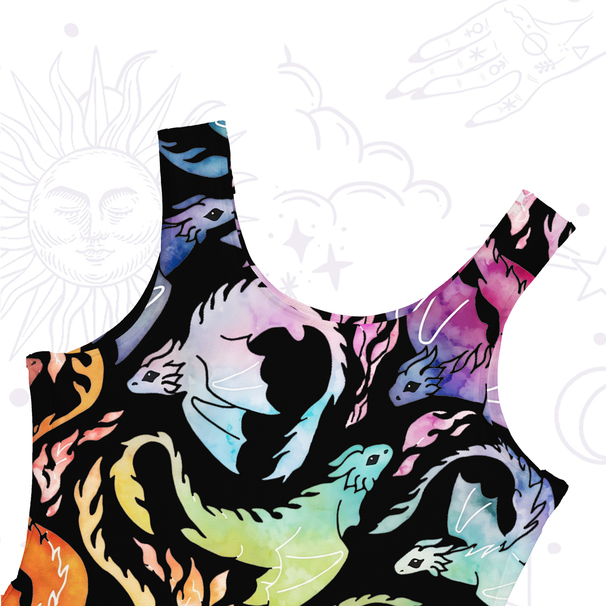 Purplehecate Rainbow Dragon Fire Mesh Maxi Tank Beach Dress