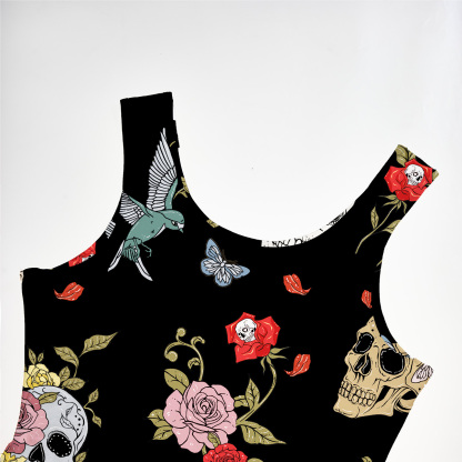 Purplehecate Skull Floral Mesh Maxi Tank Beach Dress