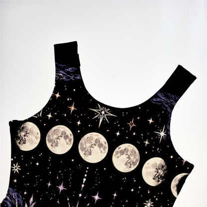 Purplehecate Moon Phase Oracle Cat Mesh Maxi Tank Beach Dress