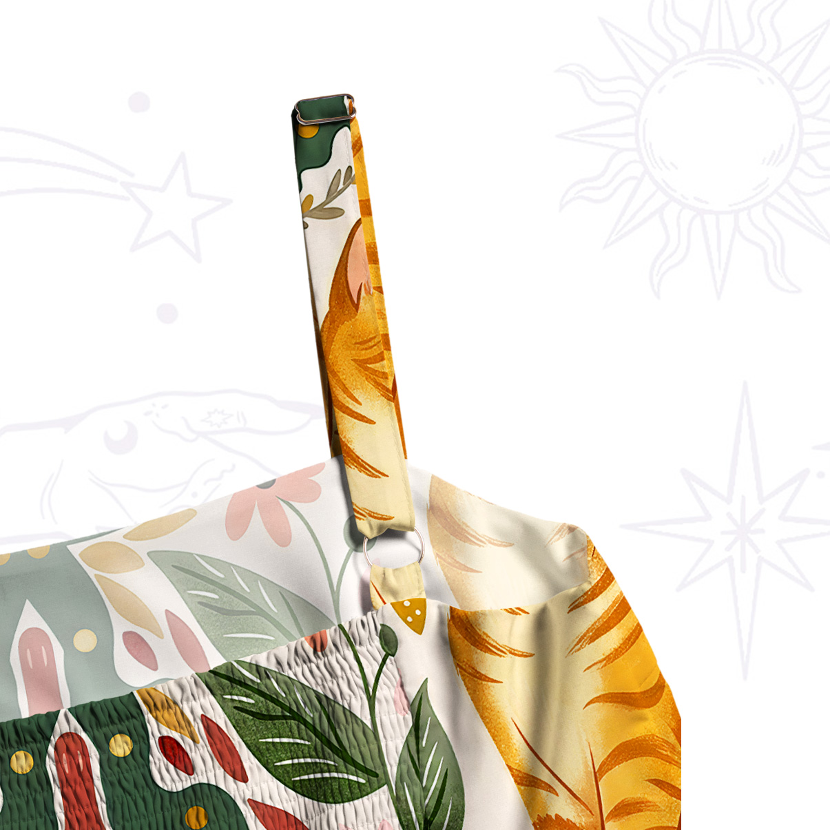Purplehecate Floral Orange Cat Wide Straps Maxi Dress
