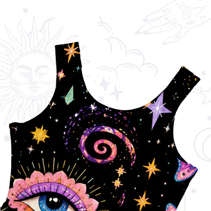 Purplehecate Groovy Hippie Flower Eyes Mesh Maxi Tank Beach Dress