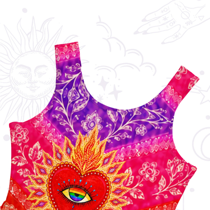 Purplehecate Rainbow Striped Sacred Heart Mesh Maxi Tank Beach Dress