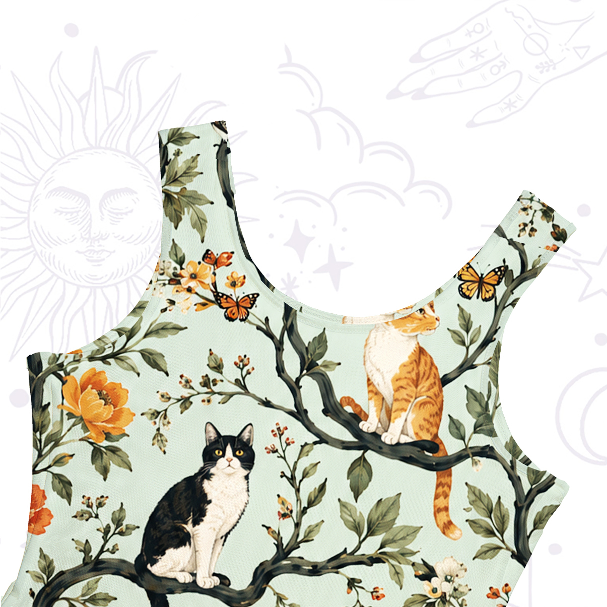 Purplehecate Enchanted Cat Grove Mesh Maxi Tank Beach Dress