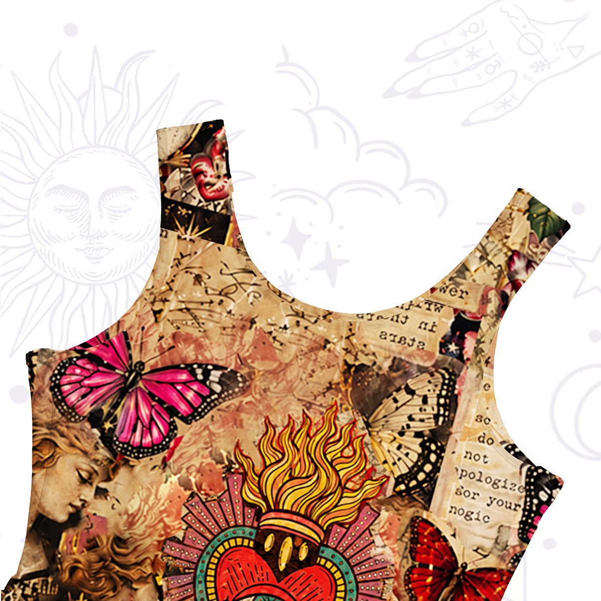 Purplehecate Vintage Celestial Witch Moon Collage Mesh Maxi Tank Beach Dress