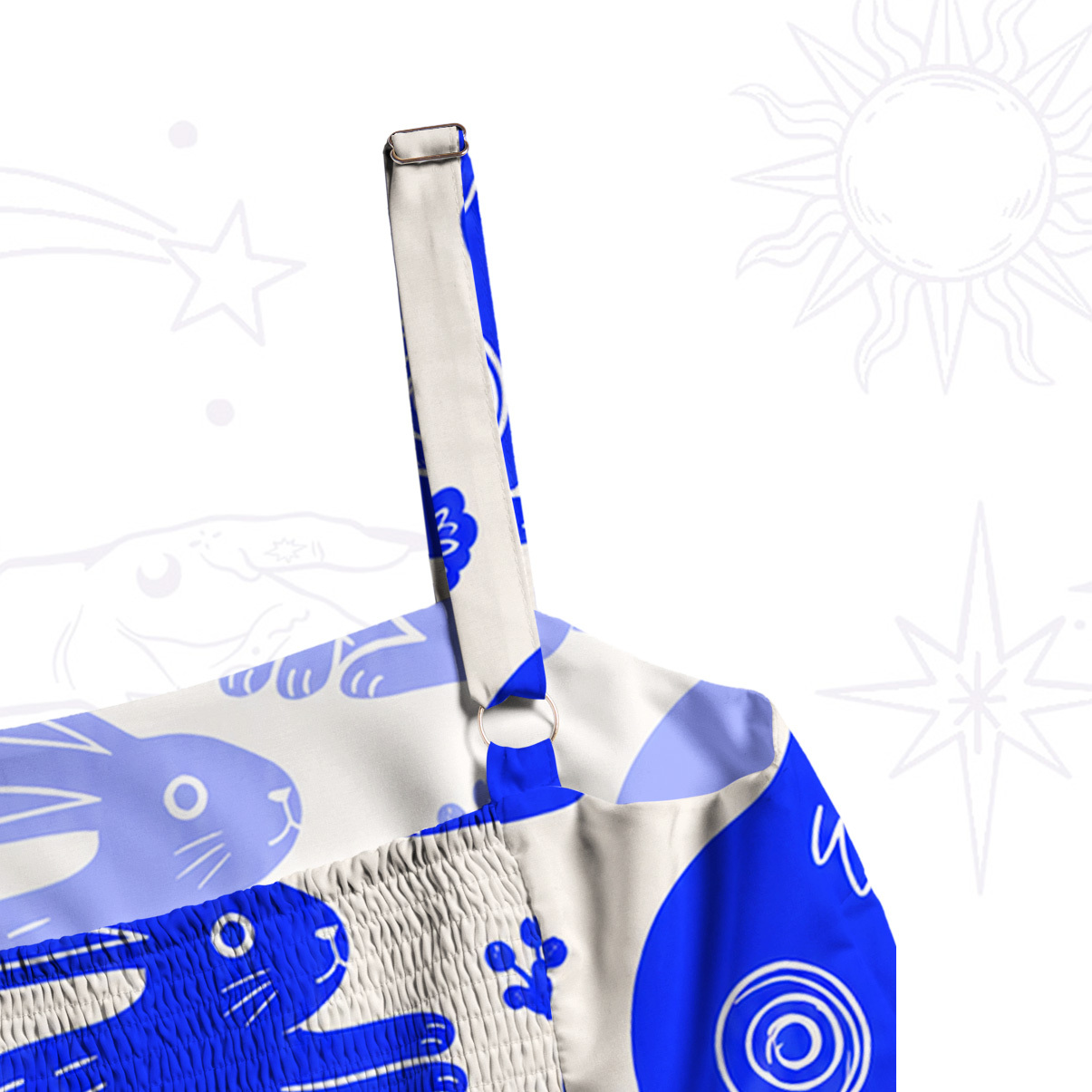 Purplehecate Playful Blue Bunny Wide Straps Maxi Dress
