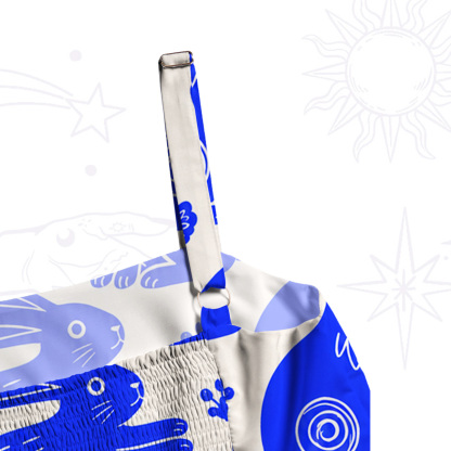 Purplehecate Playful Blue Bunny Wide Straps Maxi Dress