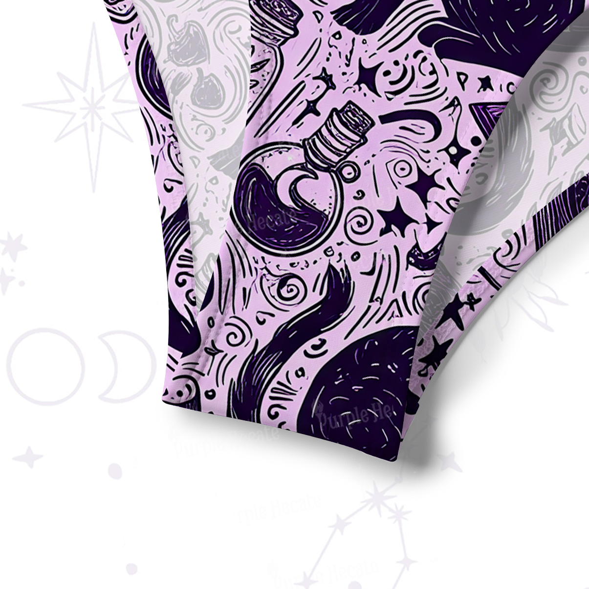 Purplehecate Midnight Black Cat Witch Potion Tie-Back Bikini Set