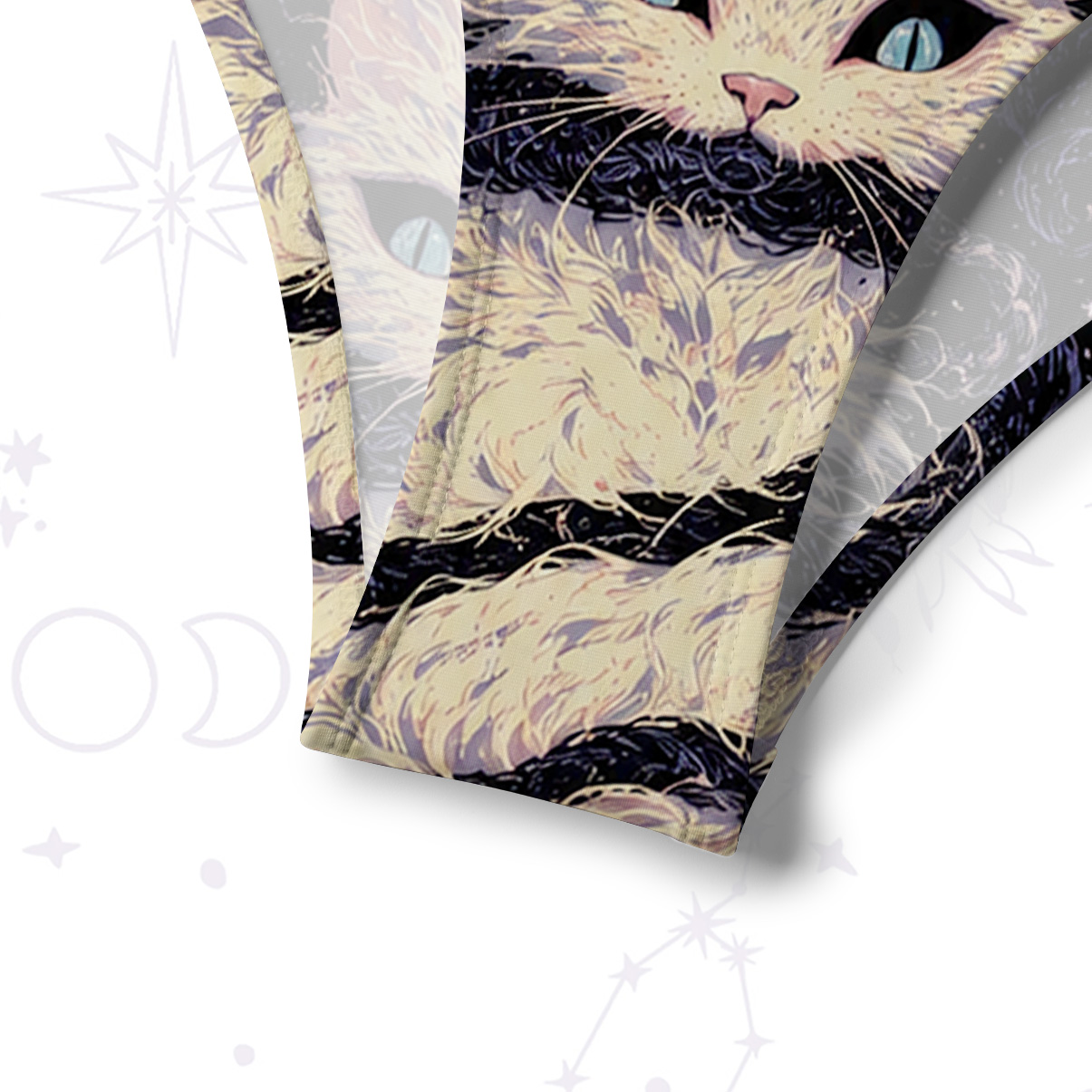 Purplehecate Moon Phase Oracle Cat Tie-Back Bikini Set