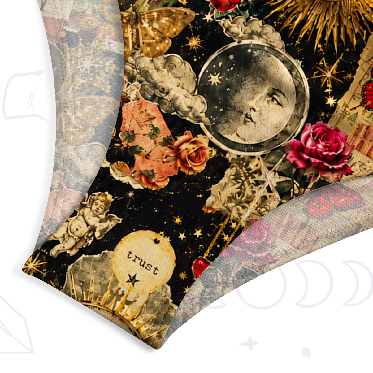 Purplehecate Vintage Celestial Witch Moon Collage One-Piece Swimsuit