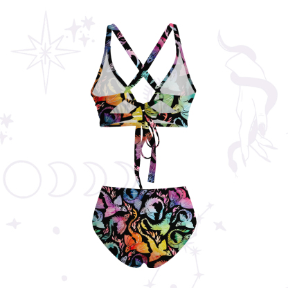 Purplehecate Rainbow Dragon Fire Crisscross Tie-Back Bikini Set