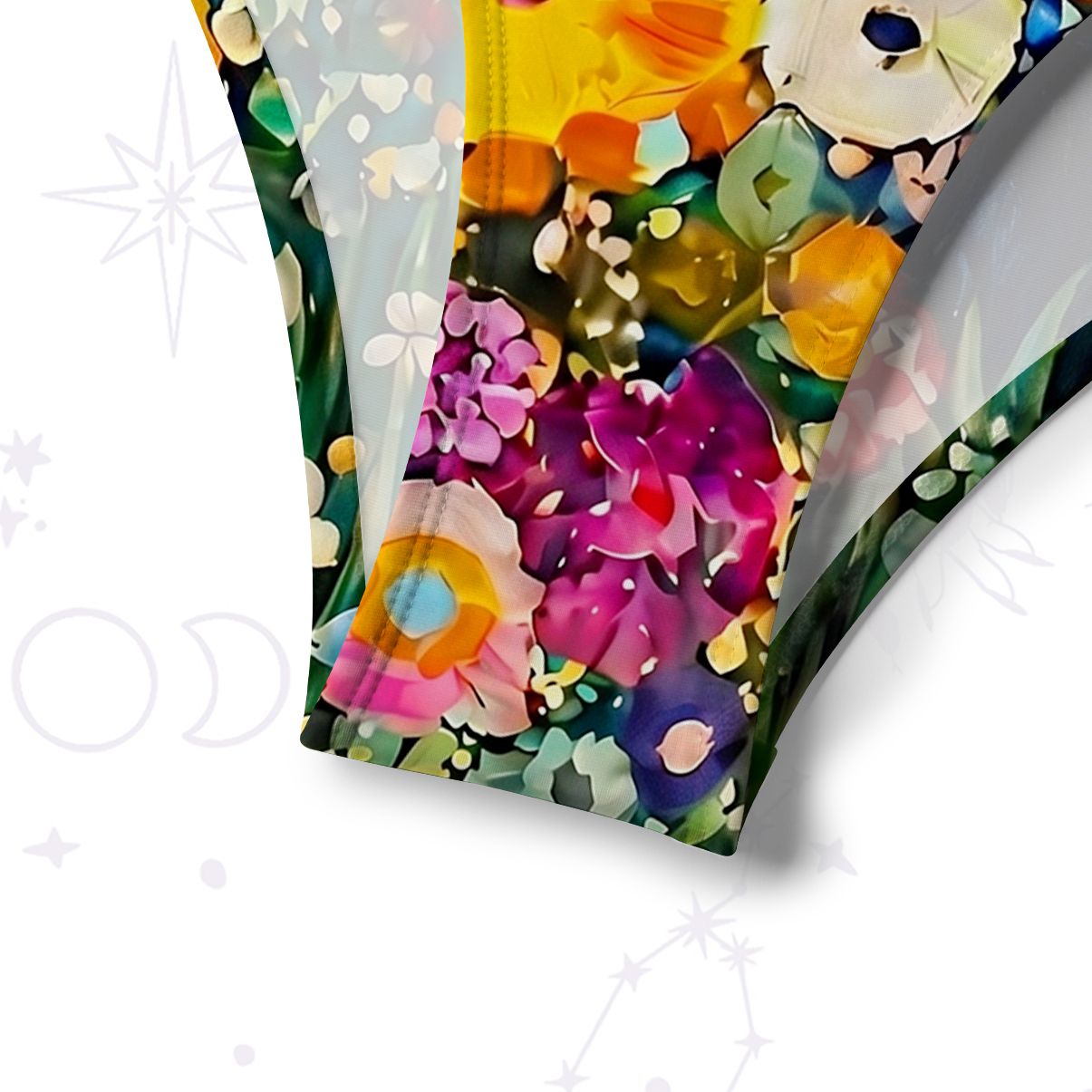 Purplehecate Fluffy Black Cat in Colorful Flower Field Crisscross Tie-Back Bikini Set