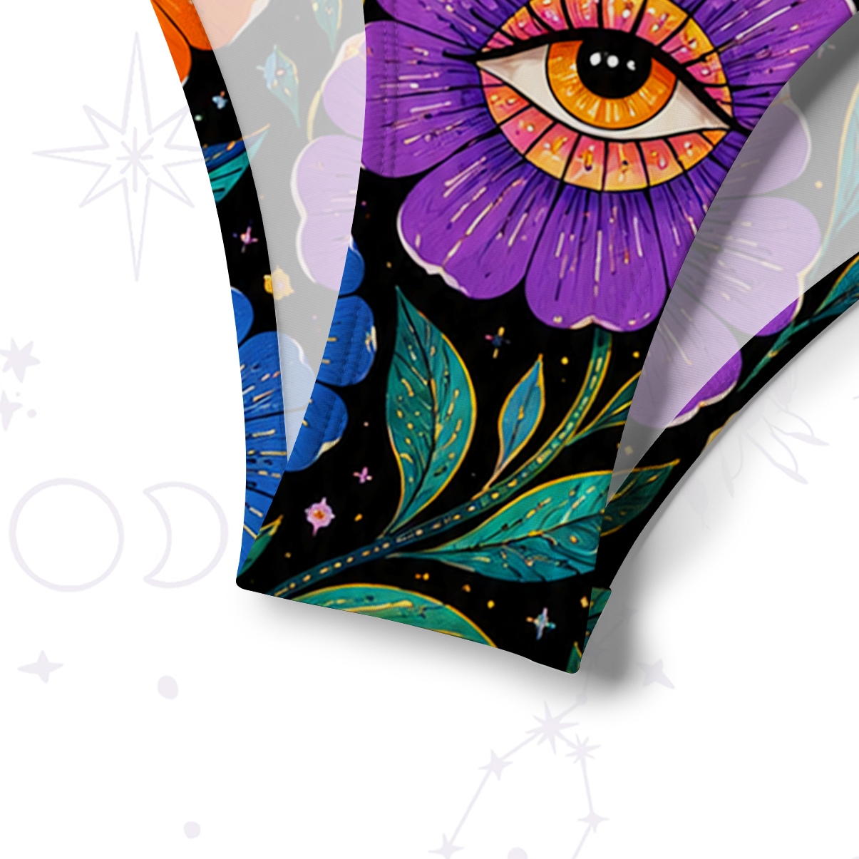 Purplehecate Groovy Hippie Flower Eyes Crisscross Tie-Back Bikini Set
