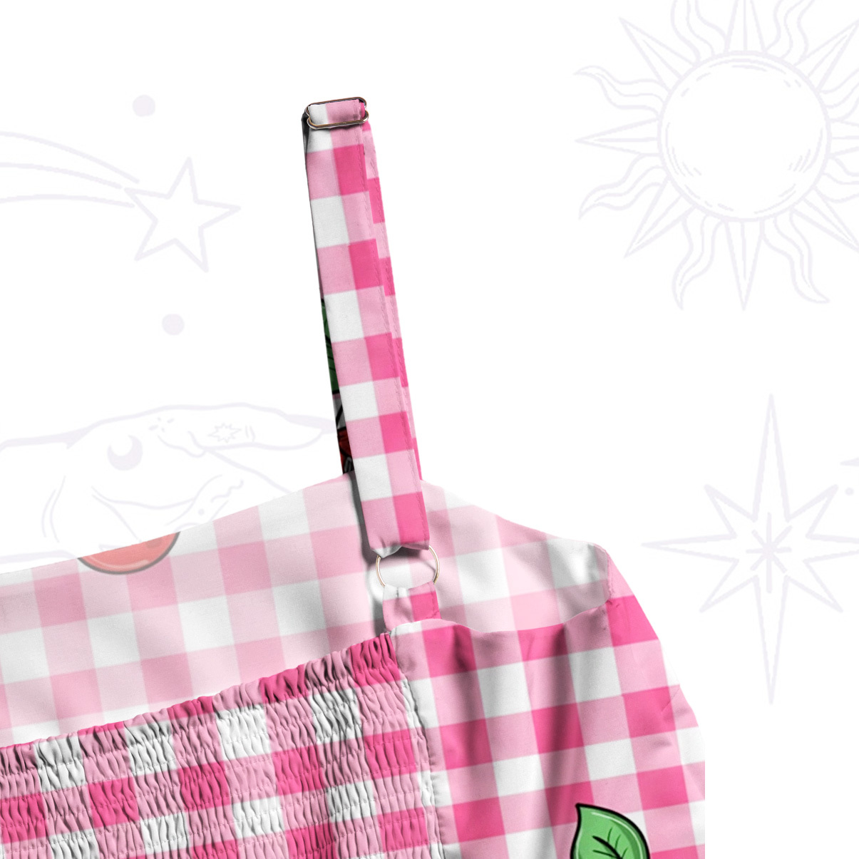 Purplehecate Pink Gingham Cherry Wide Straps Maxi Dress