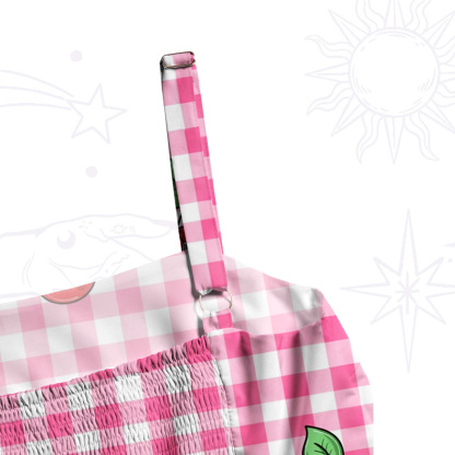 Purplehecate Pink Gingham Cherry Wide Straps Maxi Dress