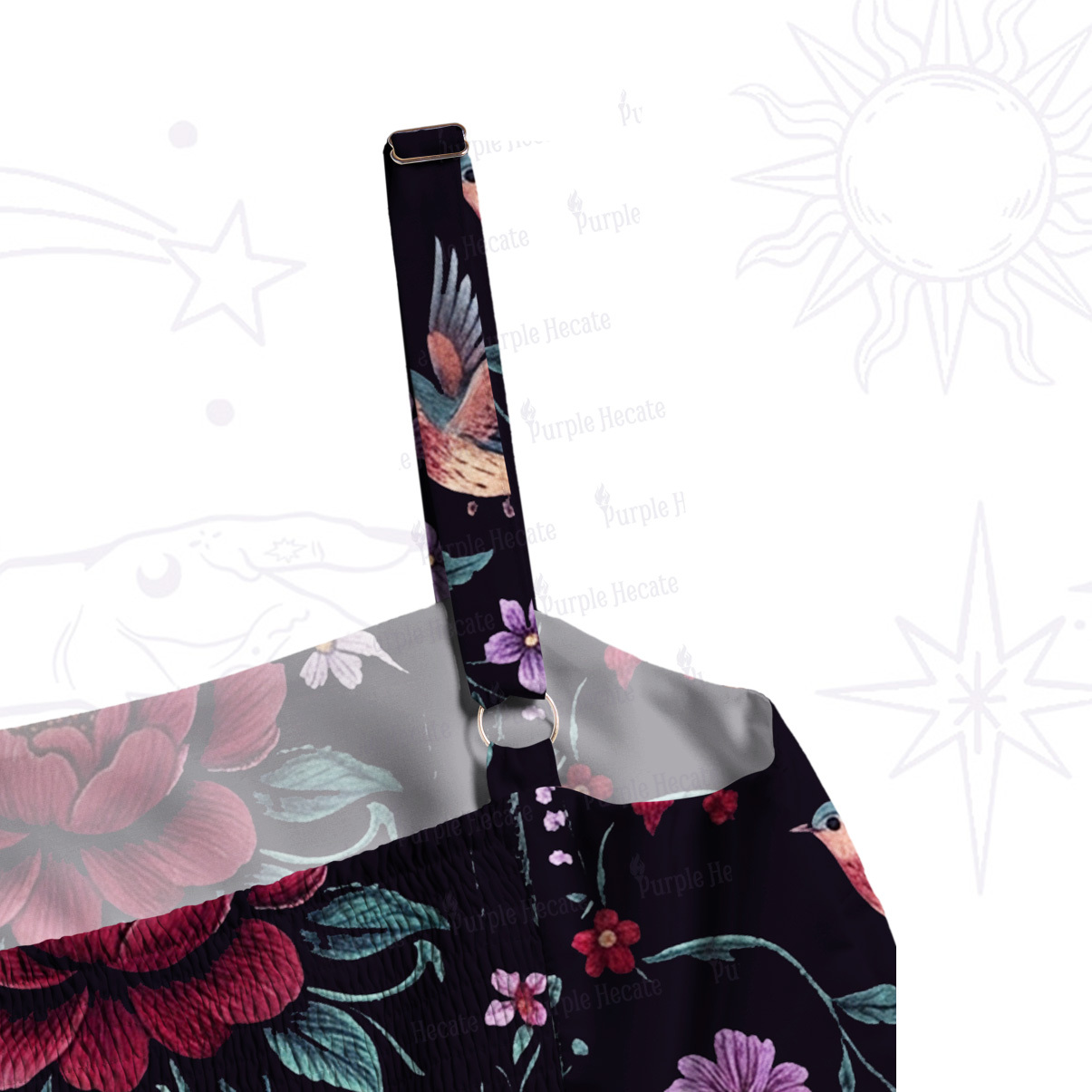 Purplehecate Dark Enchanted Dragon and Rose Floral Wide Straps Maxi Dress