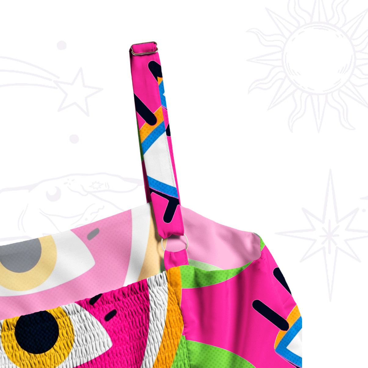 Purplehecate Psychedelic Heart-Eye Rainbow Wide Straps Maxi Dress