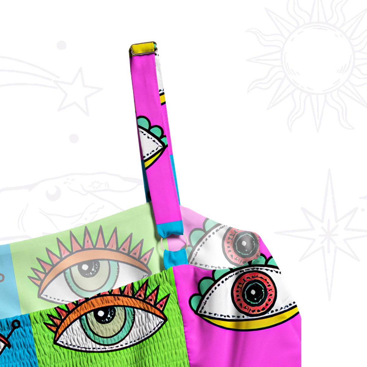 Purplehecate Rainbow Mystic Eyes Patchwork Wide Straps Maxi Dress