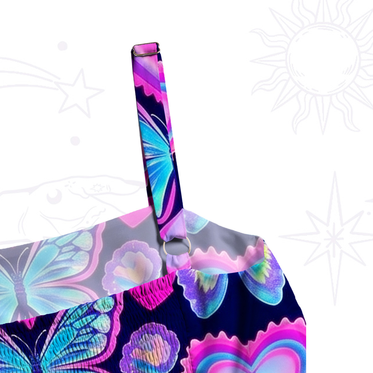 Purplehecate Midnight Neon Heart Butterfly Wide Straps Maxi Dress
