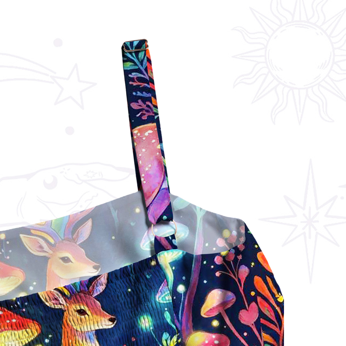 Purplehecate Enchanted Rainbow Forest Deer Wide Straps Maxi Dress