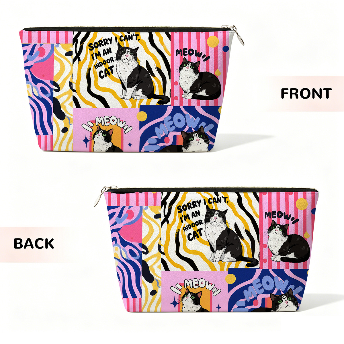 Purplehecate Sorry I Can't Go I'm an Indoor Cat Zip Makeup Bag
