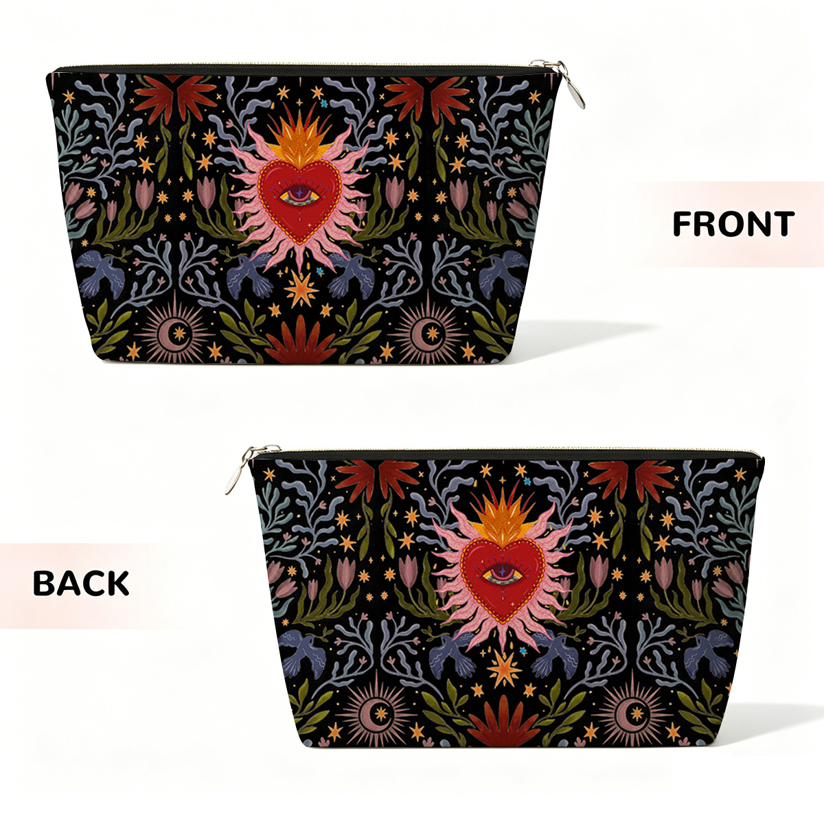 Purplehecate Sacred Flame Heart Zip Makeup Bag