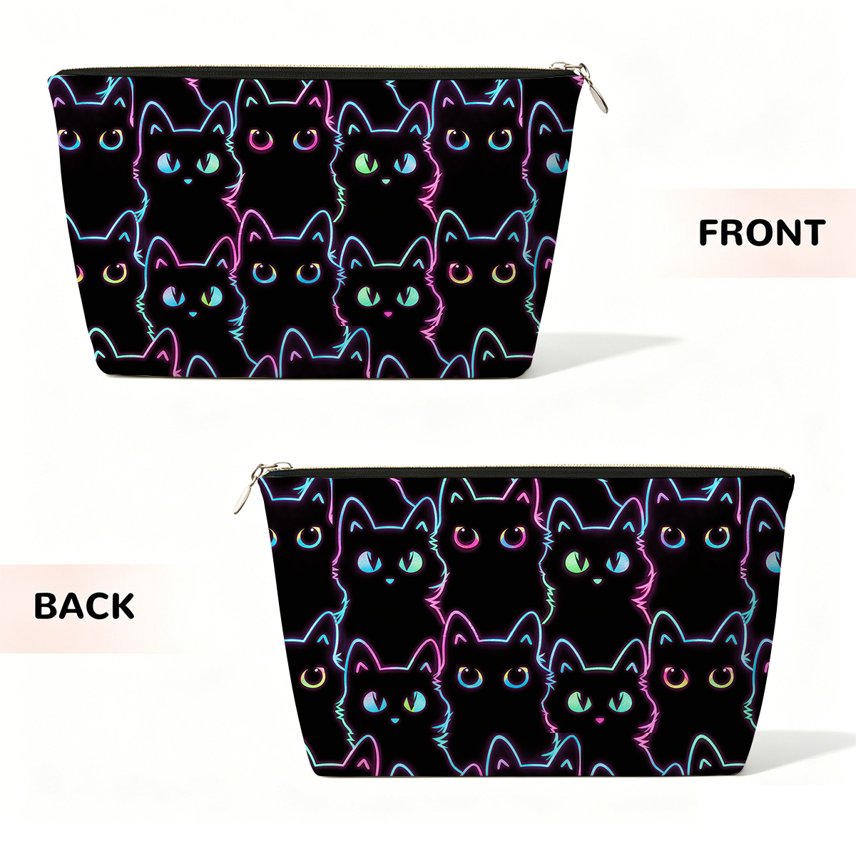 Purplehecate Neon Glow Stacked Cats Zip Makeup Bag