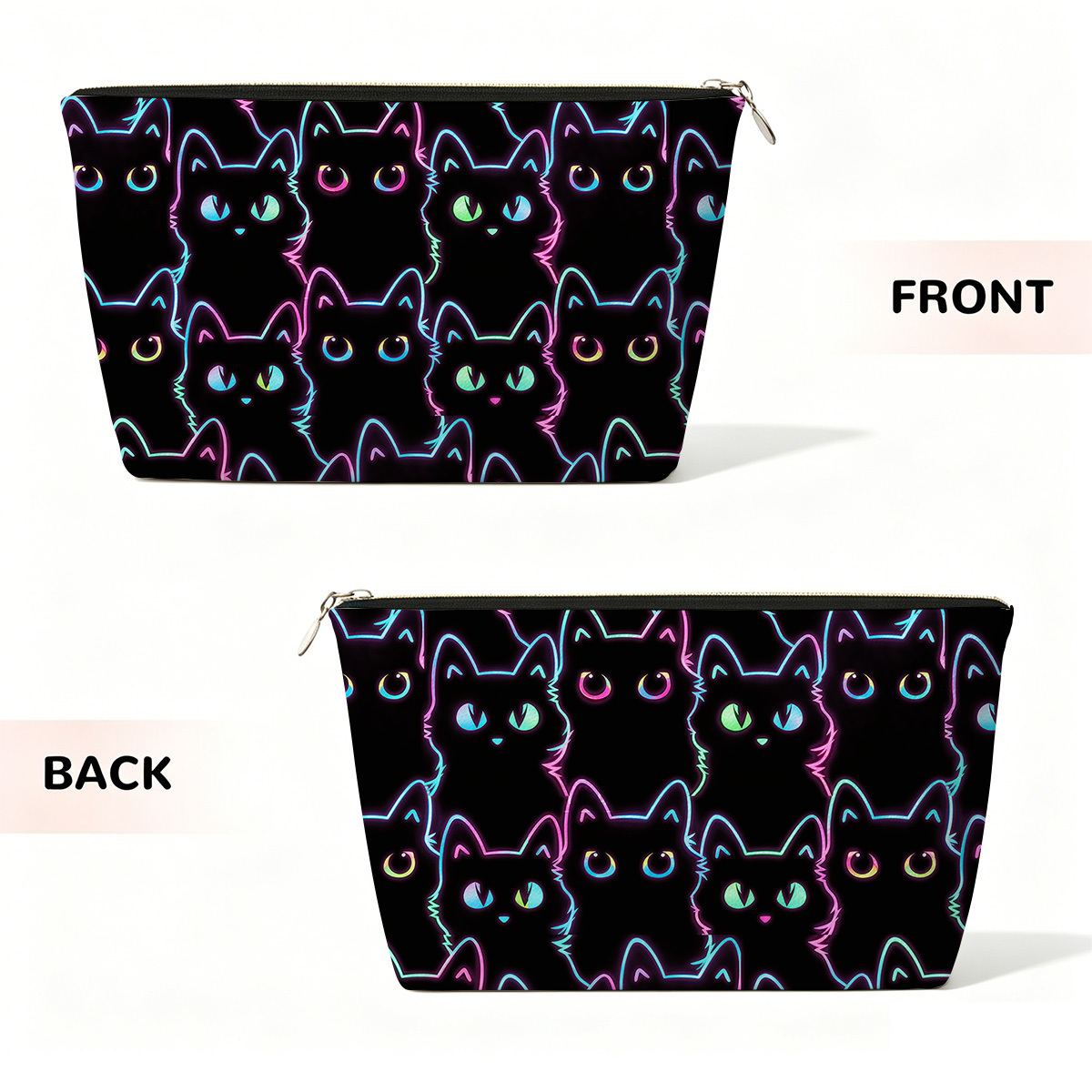 Purplehecate Neon Glow Stacked Cats Zip Makeup Bag