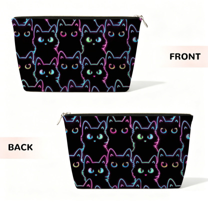 Purplehecate Neon Glow Stacked Cats Zip Makeup Bag