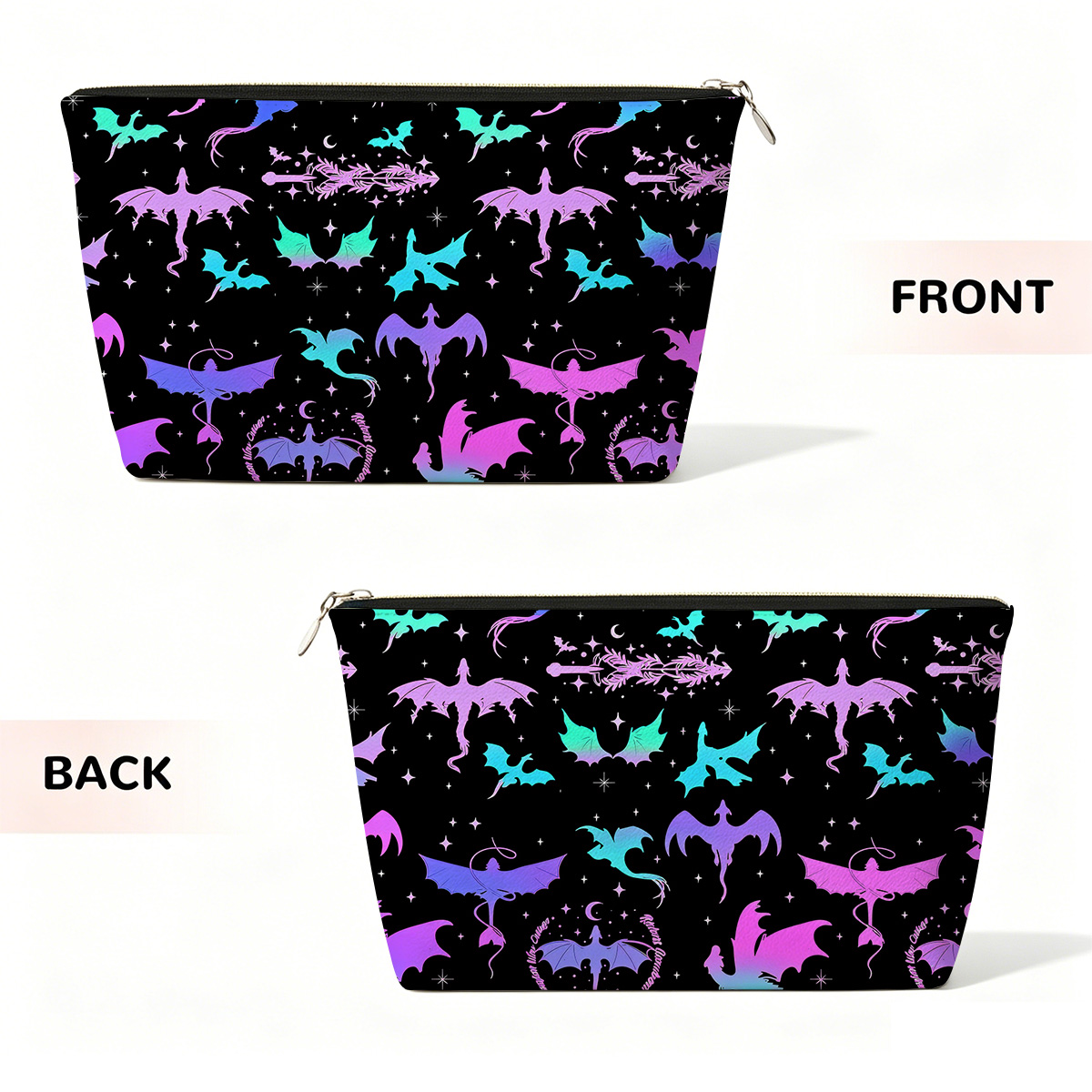 Purplehecate Neon Fantasy Dragon Allover Zip Makeup Bag