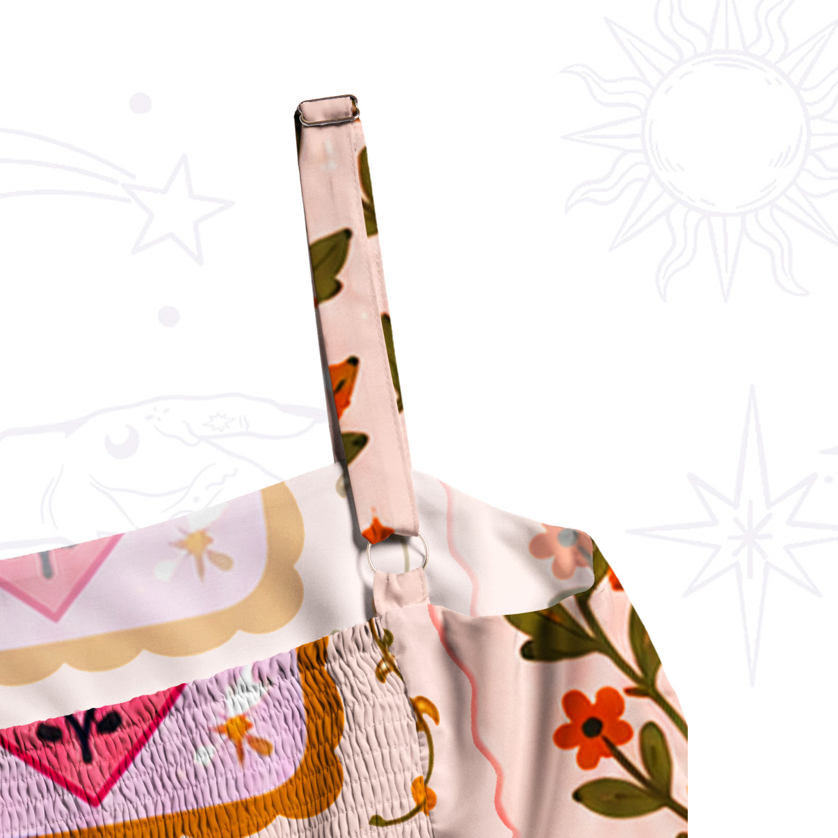 Purplehecate Sun Butterfly Patchwork Wide Straps Maxi Dress