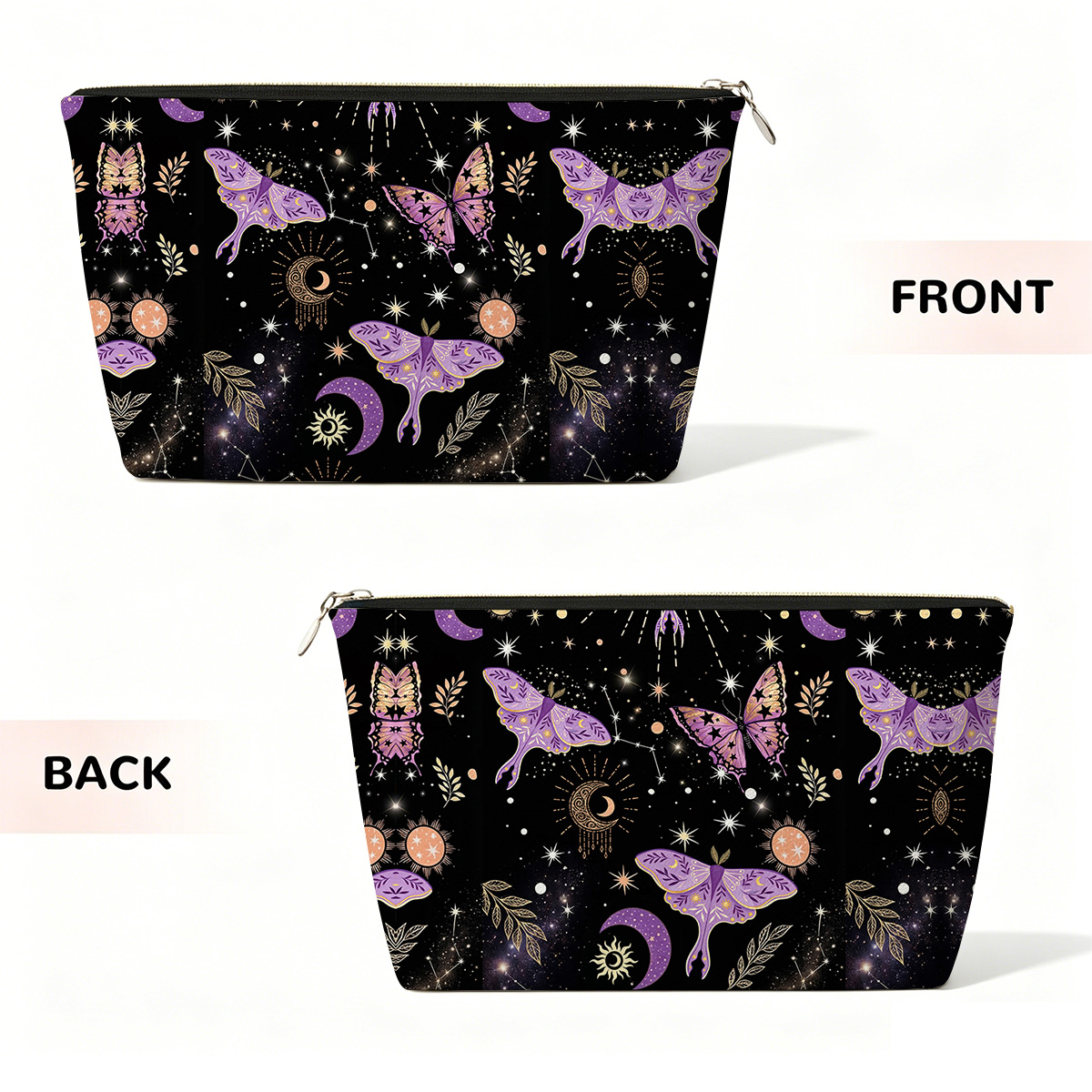 Purplehecate Starry Night Lunar Moth Zip Makeup Bag