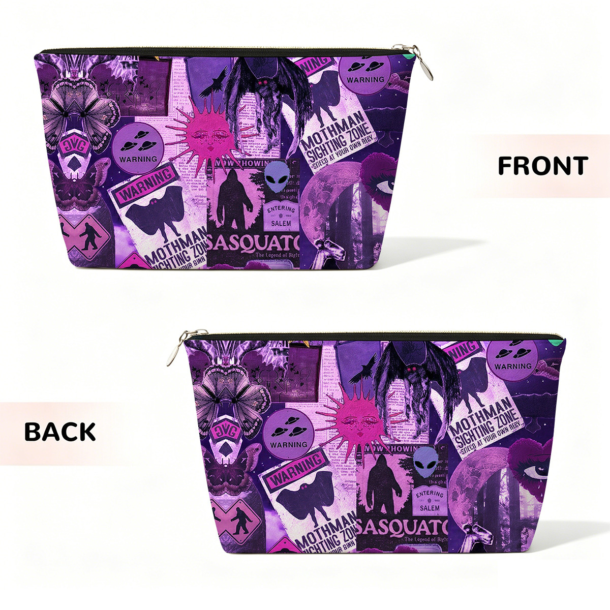 Purplehecate Cryptid Warning Collage Zip Makeup Bag