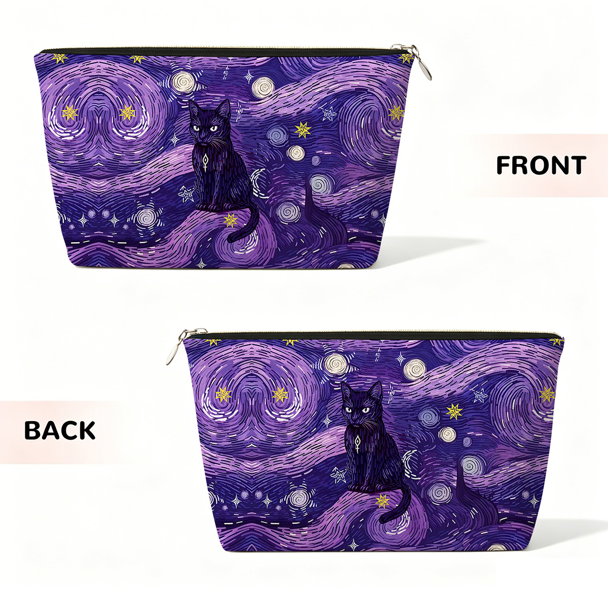 Purplehecate Mystic Cat Beneath the Cosmic Veil Zip Makeup Bag