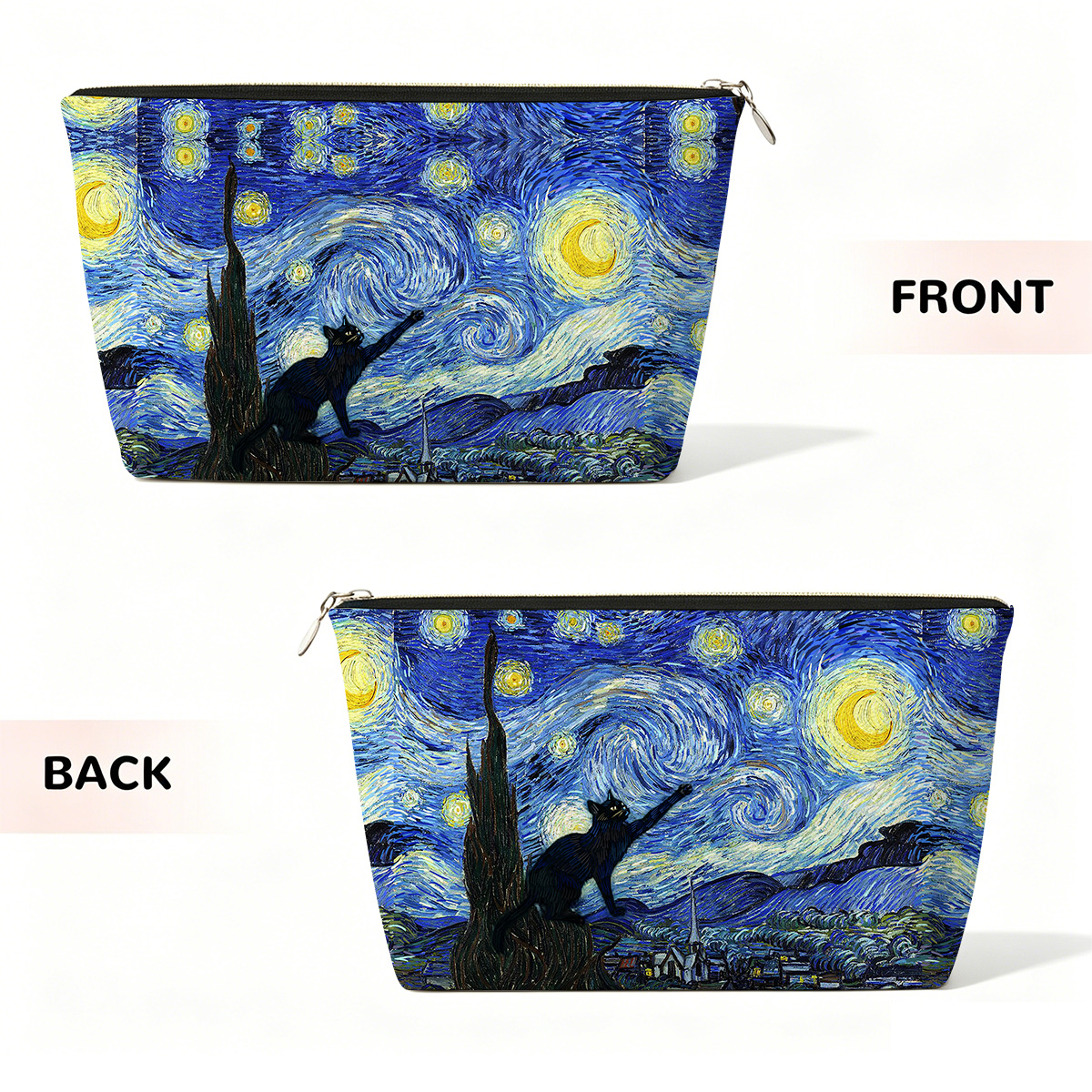 Purplehecate Witch Cat Under the Starry Night Zip Makeup Bag