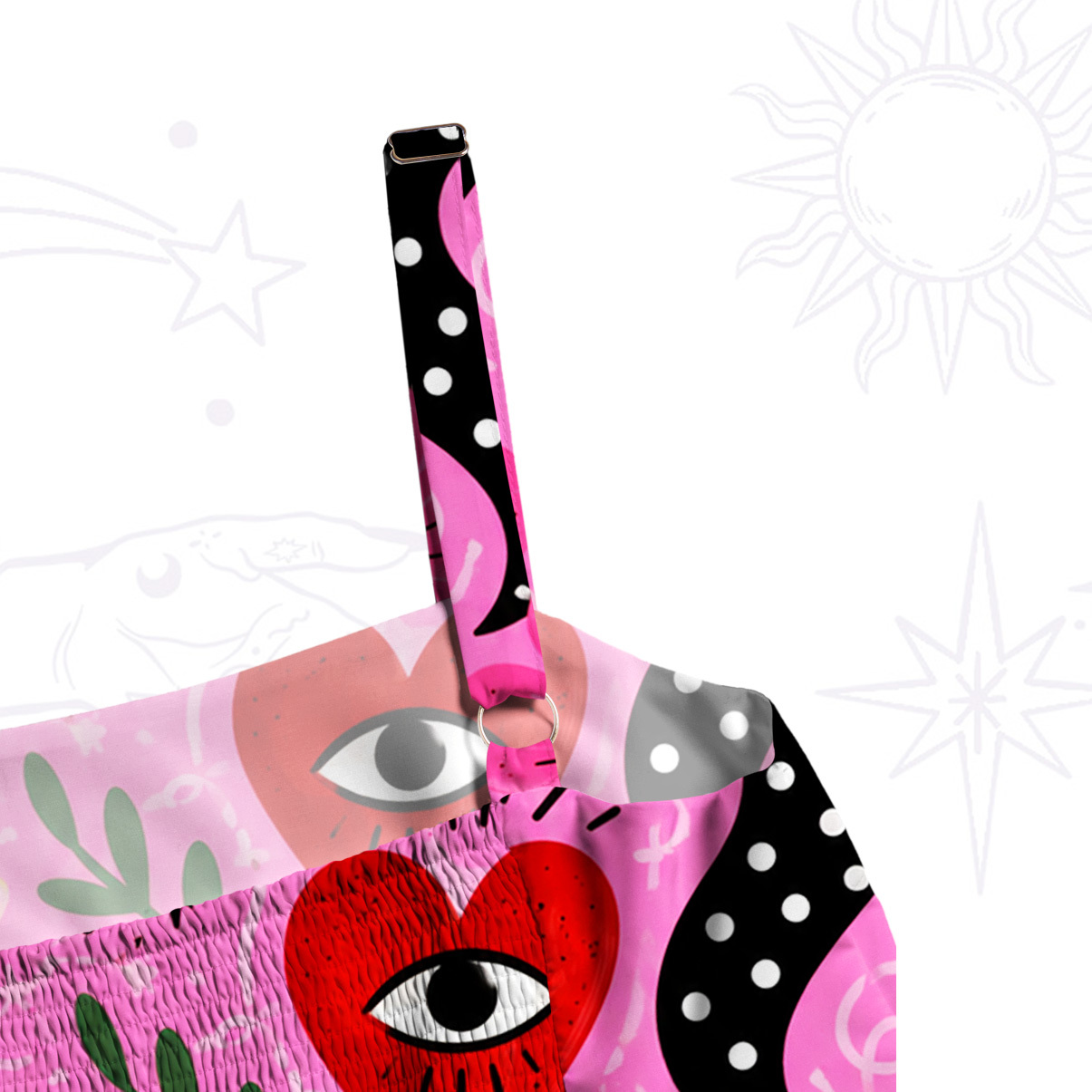 Purplehecate Surreal Eyes and Butterflies Print Wide Straps Maxi Dress