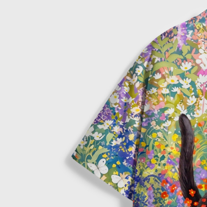 Purplehecate Black Cat in Wildflower Garden All Over Print T-Shirt