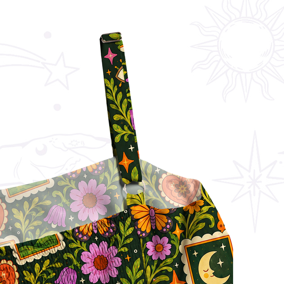 Purplehecate Vintage Botanical Tarot Card Wide Straps Maxi Dress