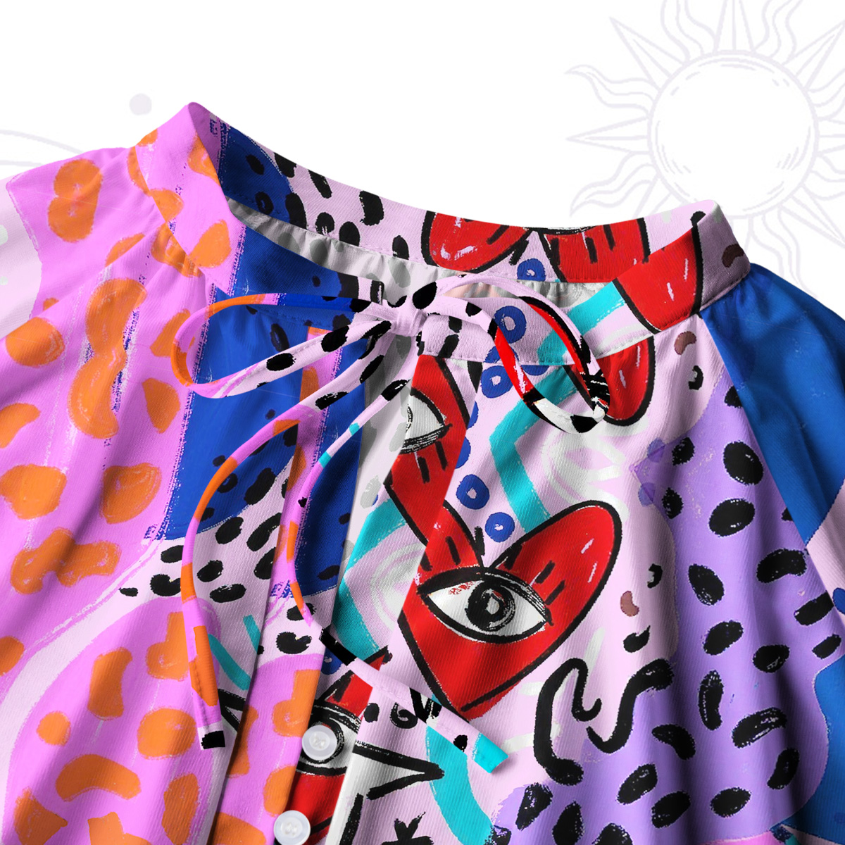 Purplehecate Cosmic Love Eyes Graffiti Split Neck Tie Blouse