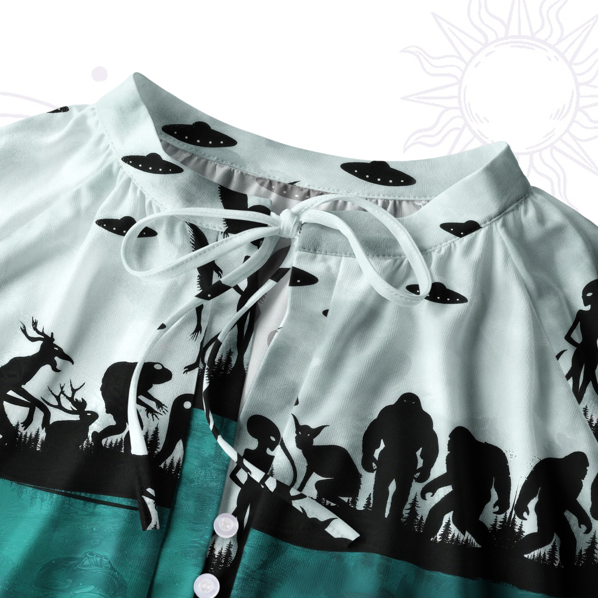 Purplehecate Alien Lake Monster Encounter Split Neck Tie Blouse