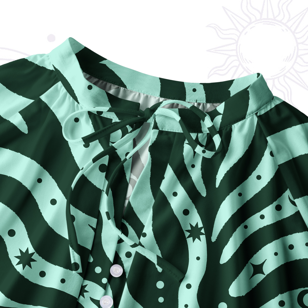 Purplehecate Green Vision Illusion Split Neck Tie Blouse