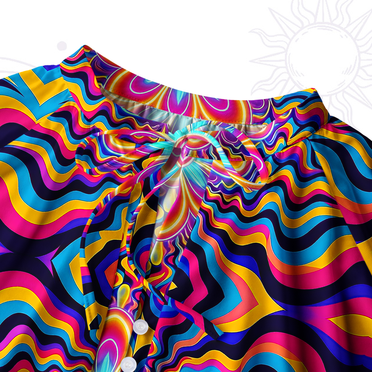 Purplehecate Psychedelic Bloom Split Neck Tie Blouse