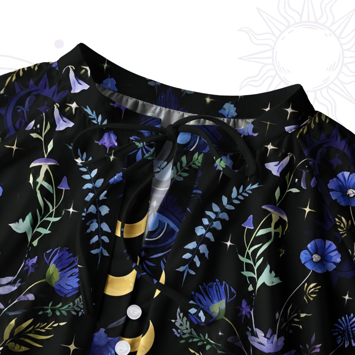 Purplehecate Moon Moth Witchery Split Neck Tie Blouse