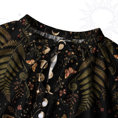 Purplehecate Moon Moth in the Enchanted Fores Split Neck Tie Blouse