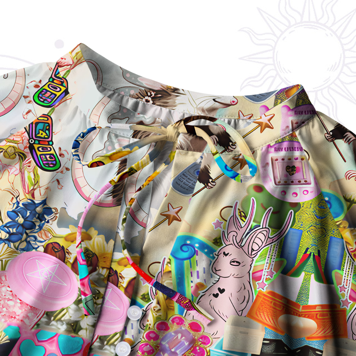 Purplehecate The Opossum Queen's Hoard Split Neck Tie Blouse