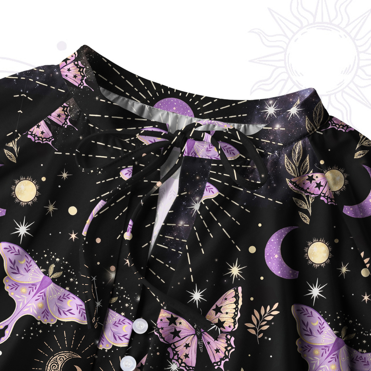 Purplehecate Starry Night Lunar Moth Split Neck Tie Blouse