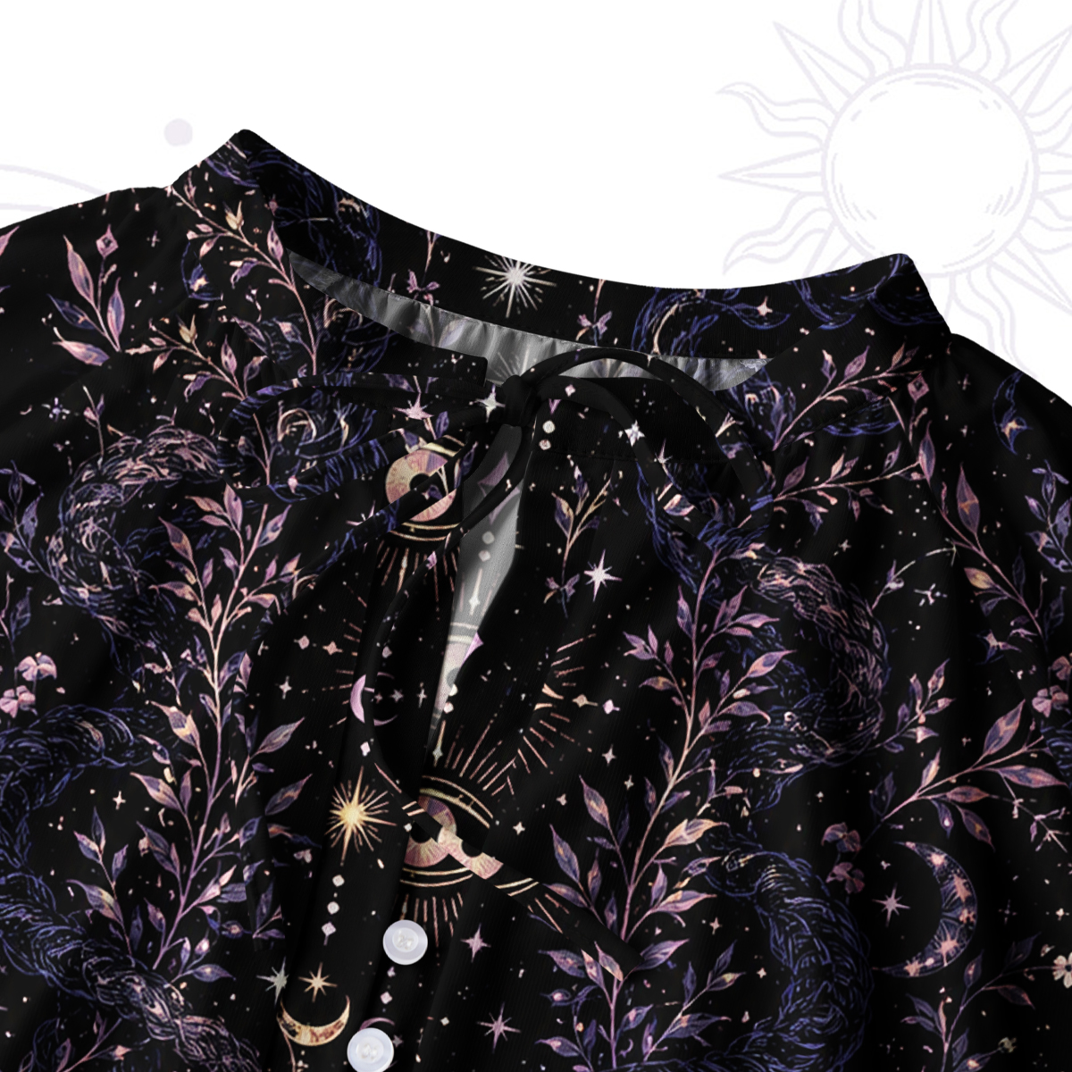 Purplehecate Moon Phase Oracle Cat Split Neck Tie Blouse