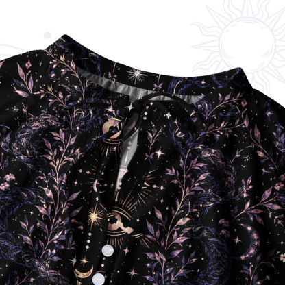 Purplehecate Moon Phase Oracle Cat Split Neck Tie Blouse