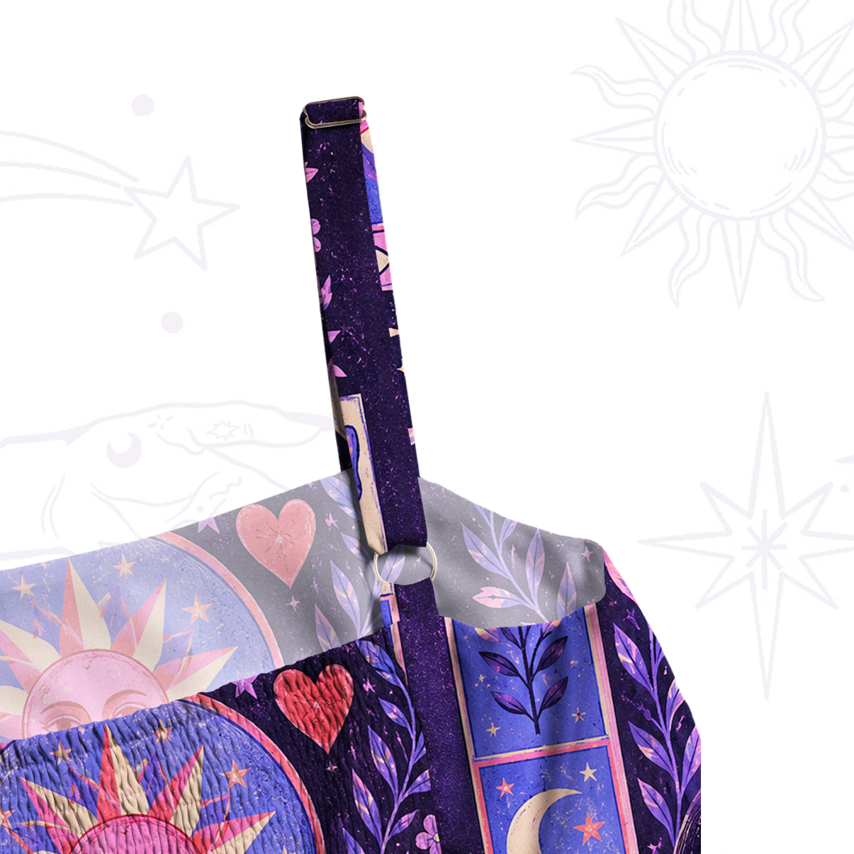 Purplehecate Sun Moon & Magic Cat Patchwork Wide Straps Maxi Dress