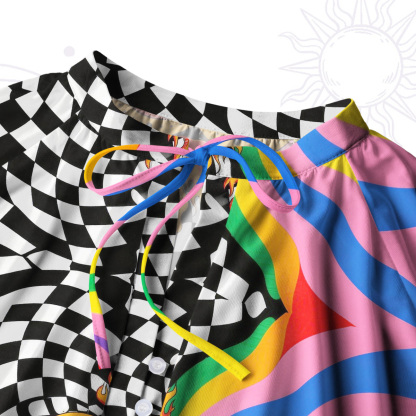 Purplehecate Trippy Rainbow Heart Eye Split Neck Tie Blouse